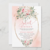 Romantic Blush Floral Sweet 16 Birthday Invitation Kaart (Voorkant)