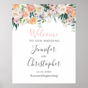 Romantic Blush Floral Weddenschap Welkom Poster
