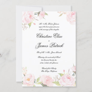 Romantic Blush Floral Wedding Invitation Kaart