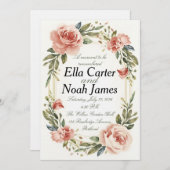Romantic Blush Floral Wedding Invitation Kaart (Voorkant / Achterkant)
