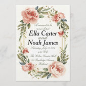Romantic Blush Floral Wedding Invitation Kaart (Voorkant)