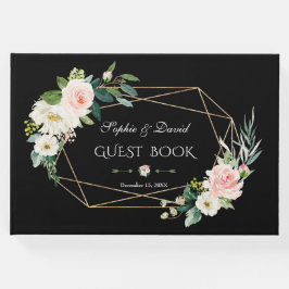 Romantic Blush Flowers Gold Lijst Black Wedding Gastenboek
