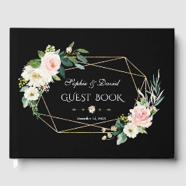 Romantic Blush Flowers Gold Lijst Black Wedding Gastenboek