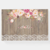 Romantic Blush Flowers Lace Wood Weddenschap Gastenboek (Achterkant)