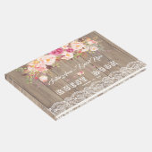 Romantic Blush Flowers Lace Wood Weddenschap Gastenboek (Hoek)