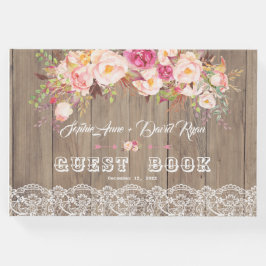 Romantic Blush Flowers Lace Wood Weddenschap Gastenboek