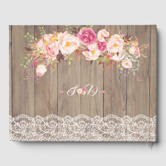 Romantic Blush Flowers Lace Wood Weddenschap Gastenboek (Achterkant)