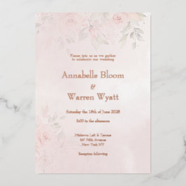 Romantic Blush Garden Rozen 2 met Roos Gold Folie Uitnodiging