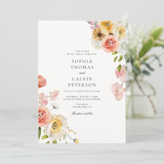 Romantic Blush Garden Wedding Invitation Kaart (Staand voorkant)