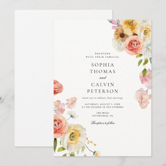 Romantic Blush Garden Wedding Invitation Kaart (Voorkant / Achterkant)