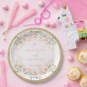 Romantic Blush Gold Pink Floral Wedding Verloving Papieren Bordje (Feest)