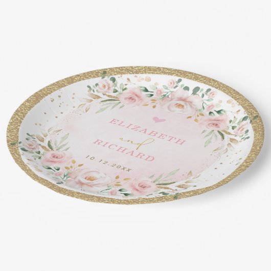 Romantic Blush Gold Pink Floral Wedding Verloving Papieren Bordje (Gekanteld)