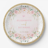Romantic Blush Gold Pink Floral Wedding Verloving Papieren Bordje (Voorkant)