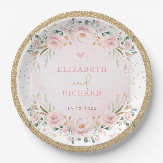 Romantic Blush Gold Pink Floral Wedding Verloving Papieren Bordje (Voorkant)