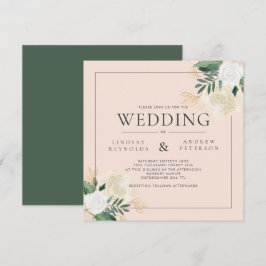 Romantic Blush & Green Glitter Square Weddenschap Kaart