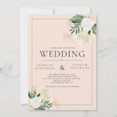 Romantic Blush & Green Glitter Wedding Invitation Kaart (Voorkant)
