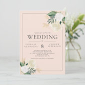 Romantic Blush & Green Glitter Wedding Invitation Kaart (Staand voorkant)