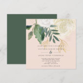 Romantic Blush & Green Square Wedding Kaart (Voorkant / Achterkant)