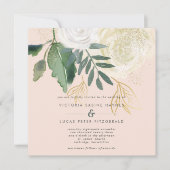 Romantic Blush & Green Square Wedding Kaart (Voorkant)