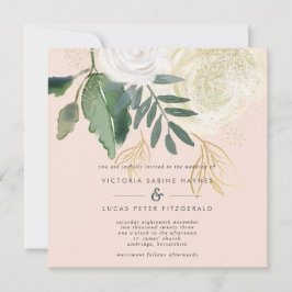 Romantic Blush & Green Square Wedding Kaart