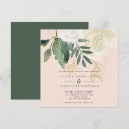 Romantic Blush & Green Square Wedding Kaart