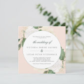 Romantic Blush & Green Wedding Invitation Kaart (Staand voorkant)