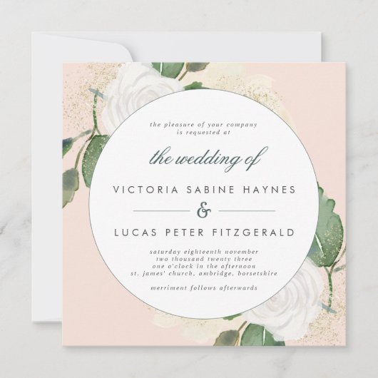 Romantic Blush & Green Wedding Invitation Kaart (Voorkant)