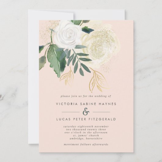 Romantic Blush & Green Wedding Invitation Kaart (Voorkant)