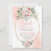 Romantic Blush Greenery Sweet Sixteen Invite Kaart (Voorkant)