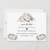 Romantic Blush Ivory Flowers Weddenschap Save The Date (Voorkant)