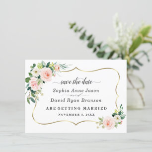 Romantic Blush Ivory Flowers Weddenschap Save The Date