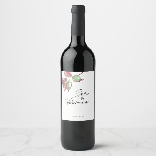 Romantic Blush Mauve Floral Weddenschap Wine Label Wijn Etiket (Voorkant)