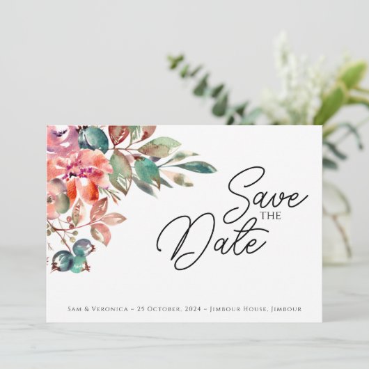 Romantic Blush Mauve Horizontal Save the Date Kaar (Staand voorkant)