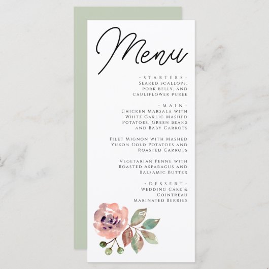 Romantic Blush Mauve Horizontal Save the Date Kaar Menu (Voorkant / Achterkant)