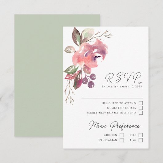 Romantic Blush Mauve Vertical RSVP-kaart RSVP Kaartje (Voorkant / Achterkant)