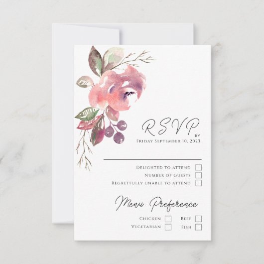 Romantic Blush Mauve Vertical RSVP-kaart RSVP Kaartje (Voorkant)