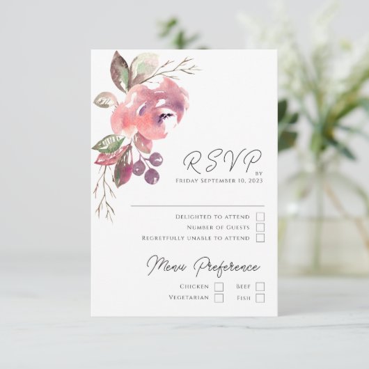 Romantic Blush Mauve Vertical RSVP-kaart RSVP Kaartje (Staand voorkant)