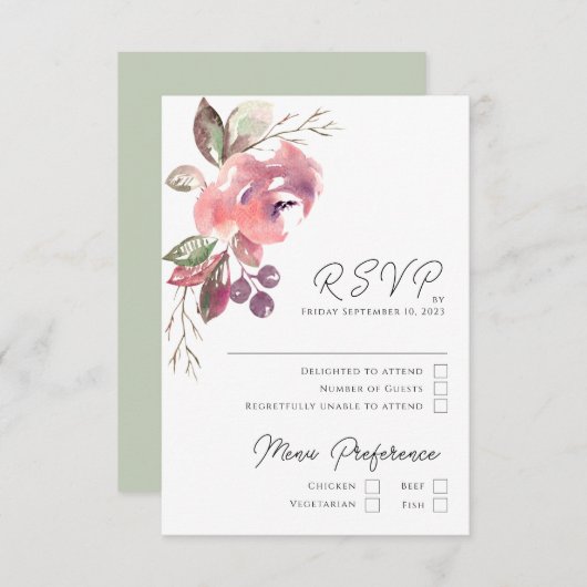 Romantic Blush Mauve Vertical RSVP-kaart RSVP Kaartje (Voorkant / Achterkant)