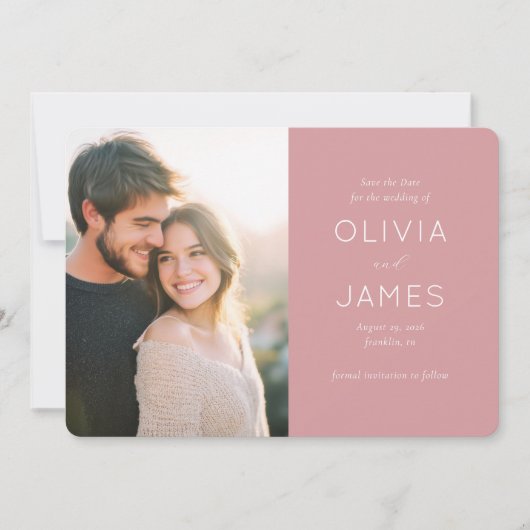 Romantic Blush Minimalist Photo Save The Date (Voorkant)