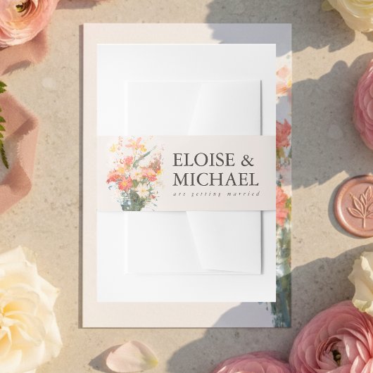 Romantic Blush Painted Floral Wedding Uitnodigingen Wikkel