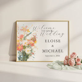 Romantic Blush Painted Floral Wedding Welcome Poster