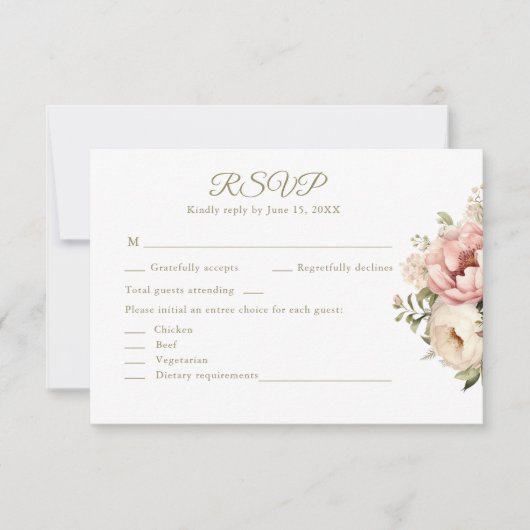 Romantic Blush & Peach Floral Wedding RSVP Card (Voorkant)
