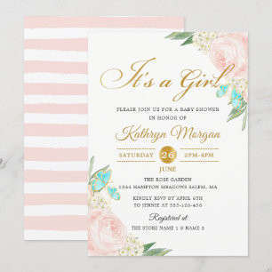 Romantic Blush Peach Roos Garden Baby shower Kaart