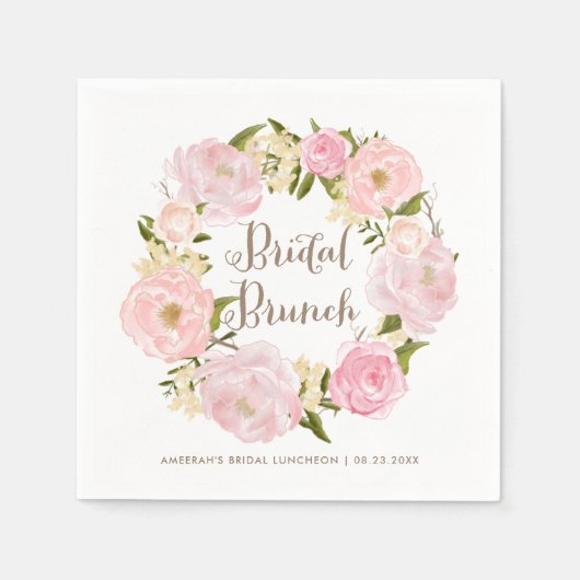 Romantic Blush Peonies Wreath Bridal Brunch Servet (Voorkant)
