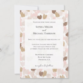 Romantic Blush Pink Brown Cream Hearts Wedding Kaart