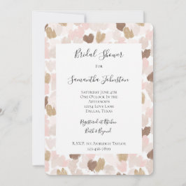 Romantic Blush Pink Brown Hearts Bridal Shower Kaart