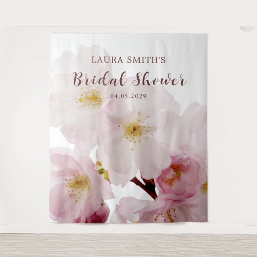 Romantic Blush Pink Cherry Blossom Vrijgezellenfee Wandkleed (Voorkant)