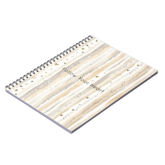 Romantic Blush Pink Cream Cream Hearts Stripes Notitieboek (Linkerzijde)