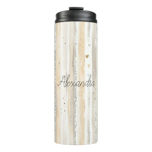 Romantic Blush Pink Cream Cream Hearts Stripes Thermosbeker (Voorkant)