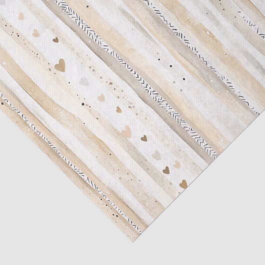 Romantic Blush Pink Cream Cream Hearts Stripes Tissuepapier (Detail)